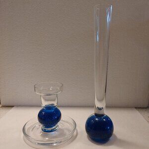 Vintage BELFOR Czechoslovakia Bubble Glass Bud Vase and Candle Holder